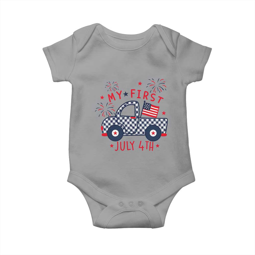 My First July 4th Gingham Vintage Truck Americana Baby Onesie Patriotic Fireworks Independence Holiday Milestone
