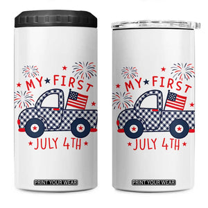 My First July 4th Gingham Vintage Truck Americana 4 in 1 Can Cooler Tumbler Patriotic Fireworks Independence Holiday Milestone