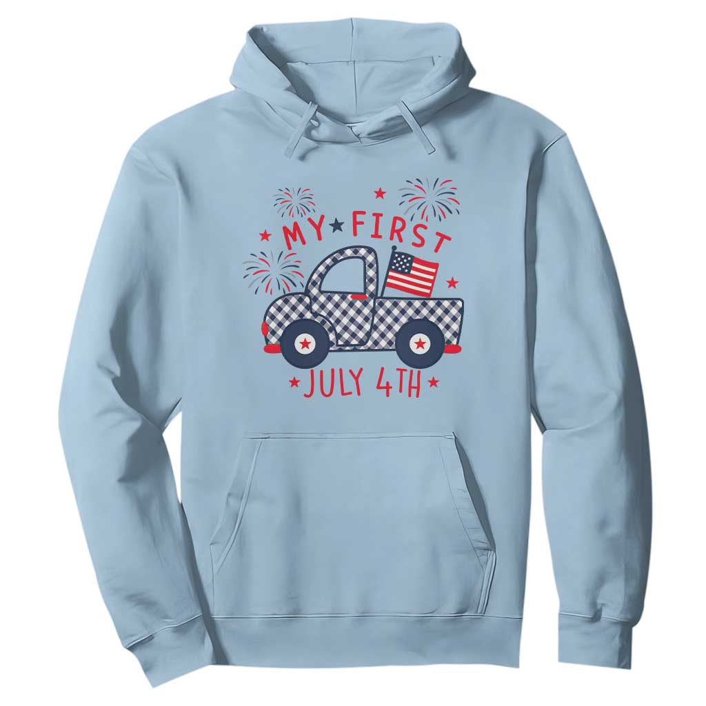 My First July 4th Gingham Vintage Truck Americana Hoodie Patriotic Fireworks Independence Holiday Milestone