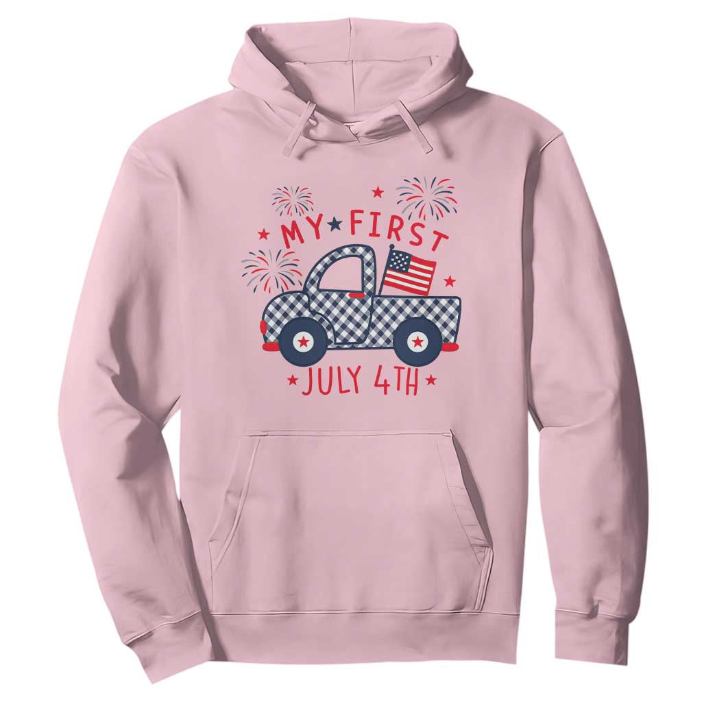 My First July 4th Gingham Vintage Truck Americana Hoodie Patriotic Fireworks Independence Holiday Milestone