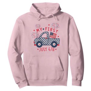 My First July 4th Gingham Vintage Truck Americana Hoodie Patriotic Fireworks Independence Holiday Milestone