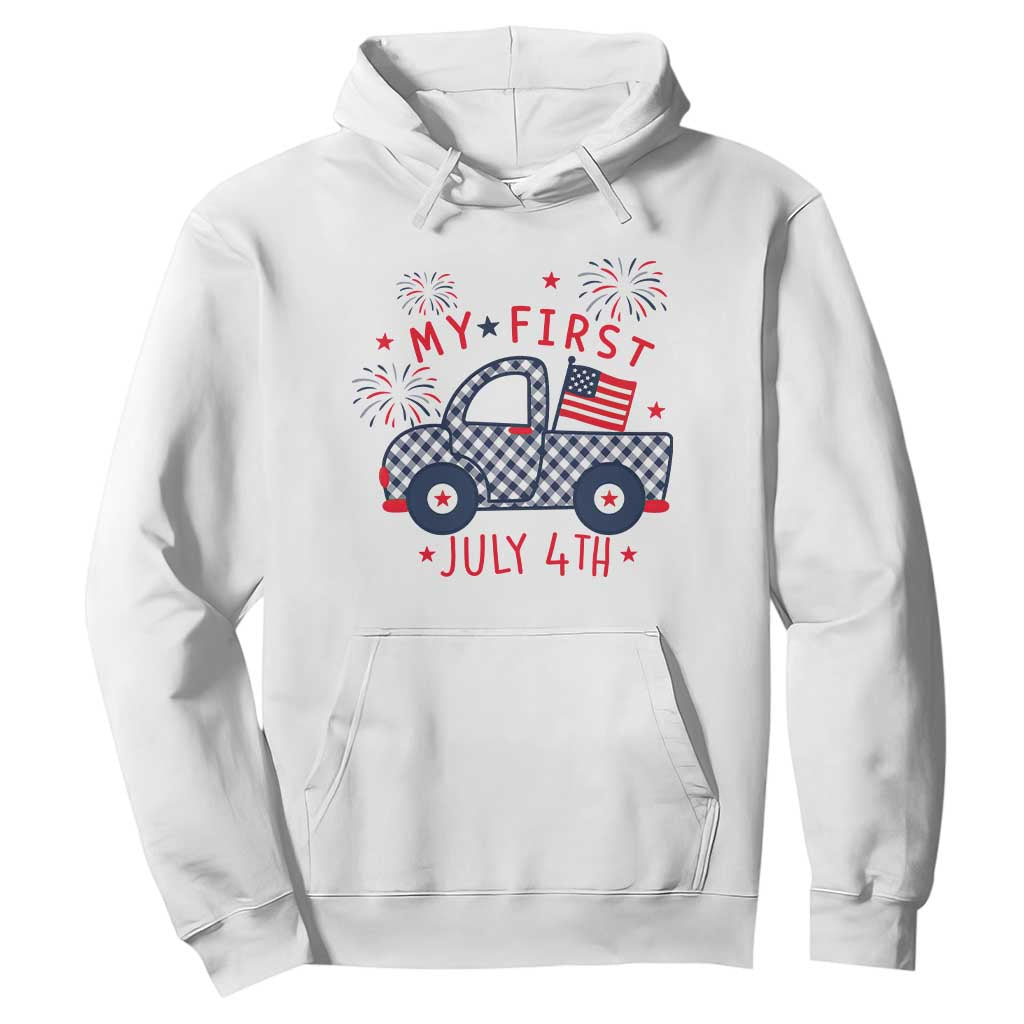 My First July 4th Gingham Vintage Truck Americana Hoodie Patriotic Fireworks Independence Holiday Milestone