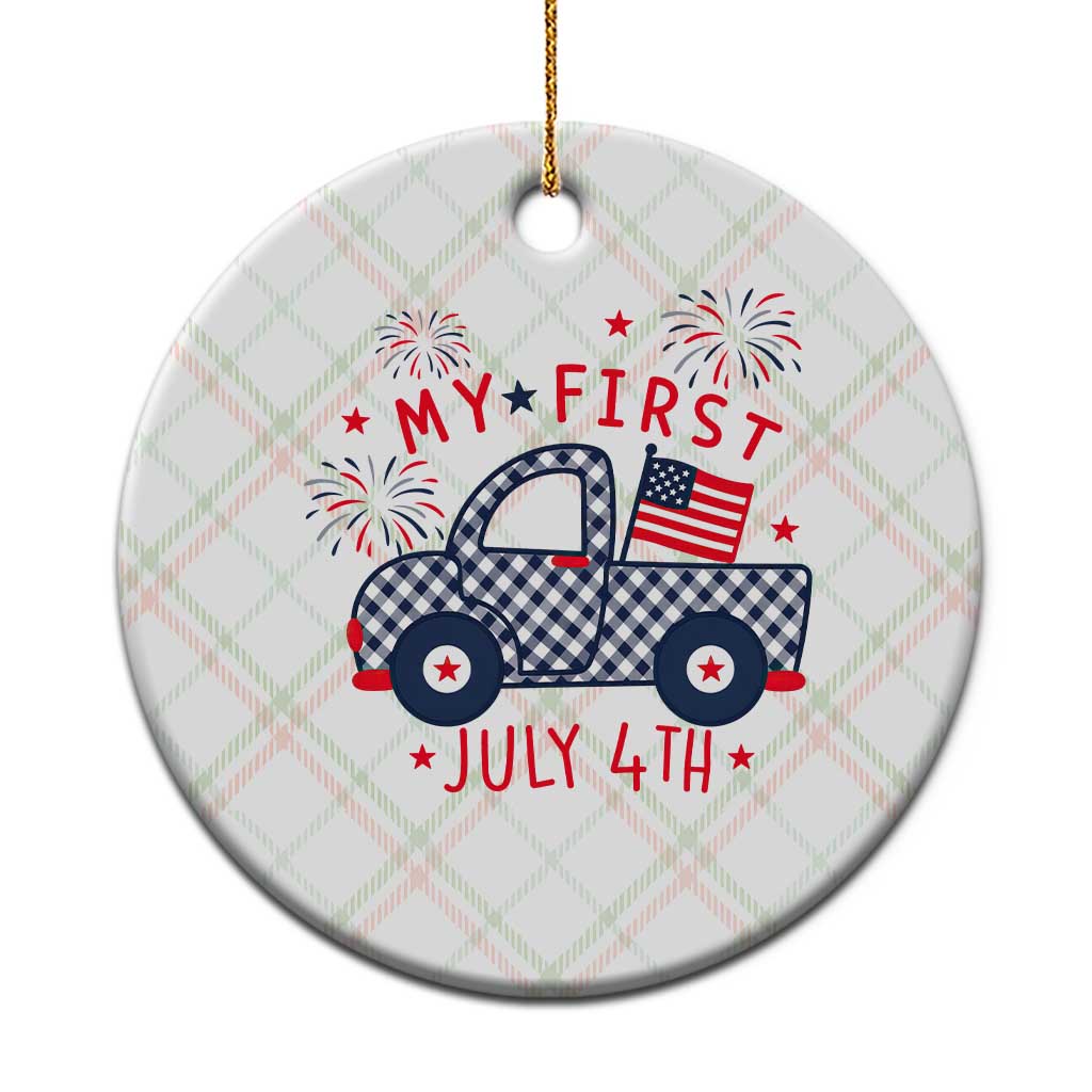 My First July 4th Gingham Vintage Truck Americana Ceramic Ornament Patriotic Fireworks Independence Holiday Milestone