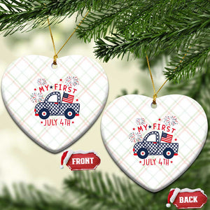 My First July 4th Gingham Vintage Truck Americana Ceramic Ornament Patriotic Fireworks Independence Holiday Milestone
