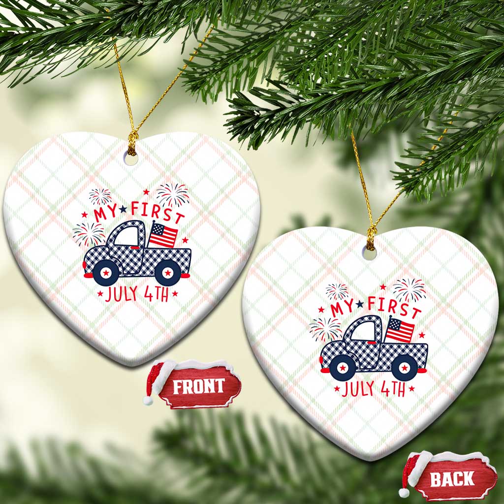 My First July 4th Gingham Vintage Truck Americana Ceramic Ornament Patriotic Fireworks Independence Holiday Milestone