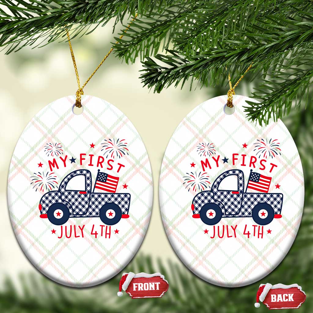 My First July 4th Gingham Vintage Truck Americana Ceramic Ornament Patriotic Fireworks Independence Holiday Milestone