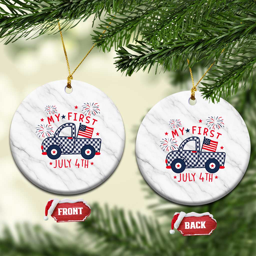 My First July 4th Gingham Vintage Truck Americana Ceramic Ornament Patriotic Fireworks Independence Holiday Milestone