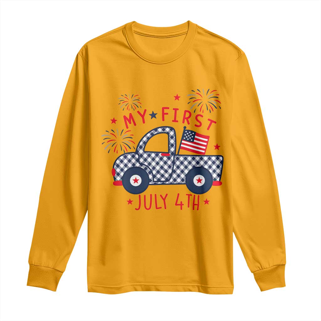 My First July 4th Gingham Vintage Truck Americana Long Sleeve Shirt Patriotic Fireworks Independence Holiday Milestone