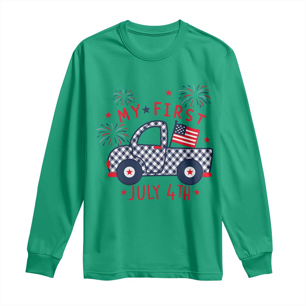 My First July 4th Gingham Vintage Truck Americana Long Sleeve Shirt Patriotic Fireworks Independence Holiday Milestone