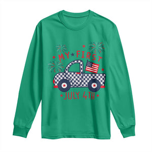 My First July 4th Gingham Vintage Truck Americana Long Sleeve Shirt Patriotic Fireworks Independence Holiday Milestone