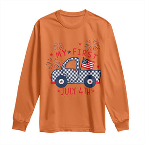 My First July 4th Gingham Vintage Truck Americana Long Sleeve Shirt Patriotic Fireworks Independence Holiday Milestone