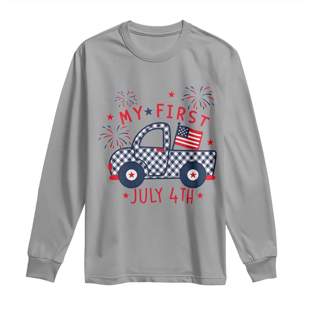 My First July 4th Gingham Vintage Truck Americana Long Sleeve Shirt Patriotic Fireworks Independence Holiday Milestone