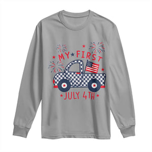 My First July 4th Gingham Vintage Truck Americana Long Sleeve Shirt Patriotic Fireworks Independence Holiday Milestone