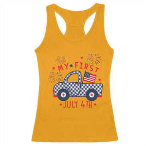 My First July 4th Gingham Vintage Truck Americana Racerback Tank Top Patriotic Fireworks Independence Holiday Milestone