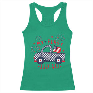 My First July 4th Gingham Vintage Truck Americana Racerback Tank Top Patriotic Fireworks Independence Holiday Milestone