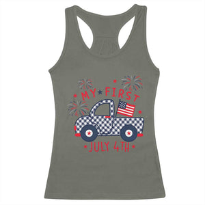My First July 4th Gingham Vintage Truck Americana Racerback Tank Top Patriotic Fireworks Independence Holiday Milestone