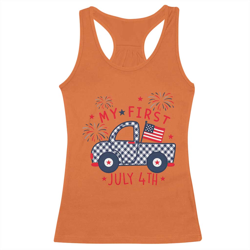 My First July 4th Gingham Vintage Truck Americana Racerback Tank Top Patriotic Fireworks Independence Holiday Milestone