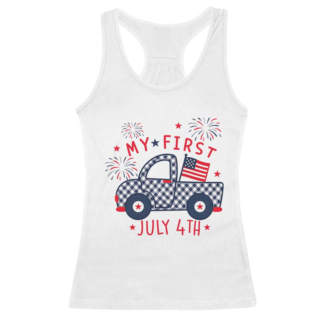 My First July 4th Gingham Vintage Truck Americana Racerback Tank Top Patriotic Fireworks Independence Holiday Milestone TS02 White Print Your Wear