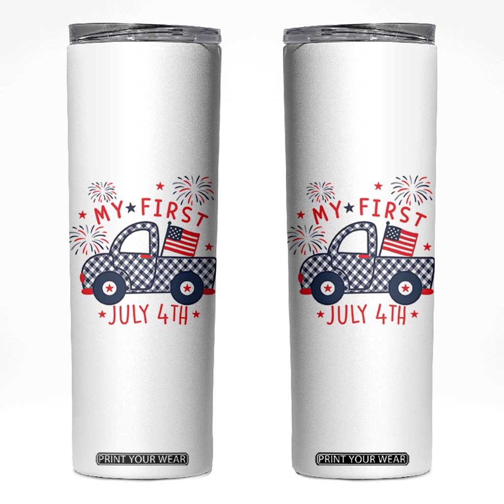 My First July 4th Gingham Vintage Truck Americana Skinny Tumbler Patriotic Fireworks Independence Holiday Milestone