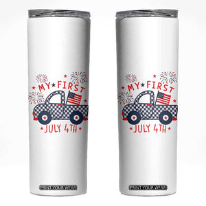My First July 4th Gingham Vintage Truck Americana Skinny Tumbler Patriotic Fireworks Independence Holiday Milestone