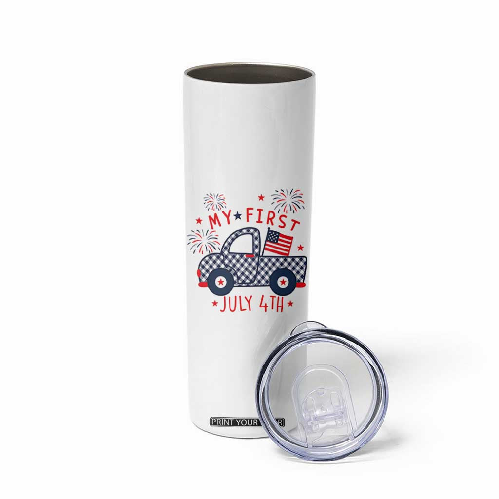 My First July 4th Gingham Vintage Truck Americana Skinny Tumbler Patriotic Fireworks Independence Holiday Milestone