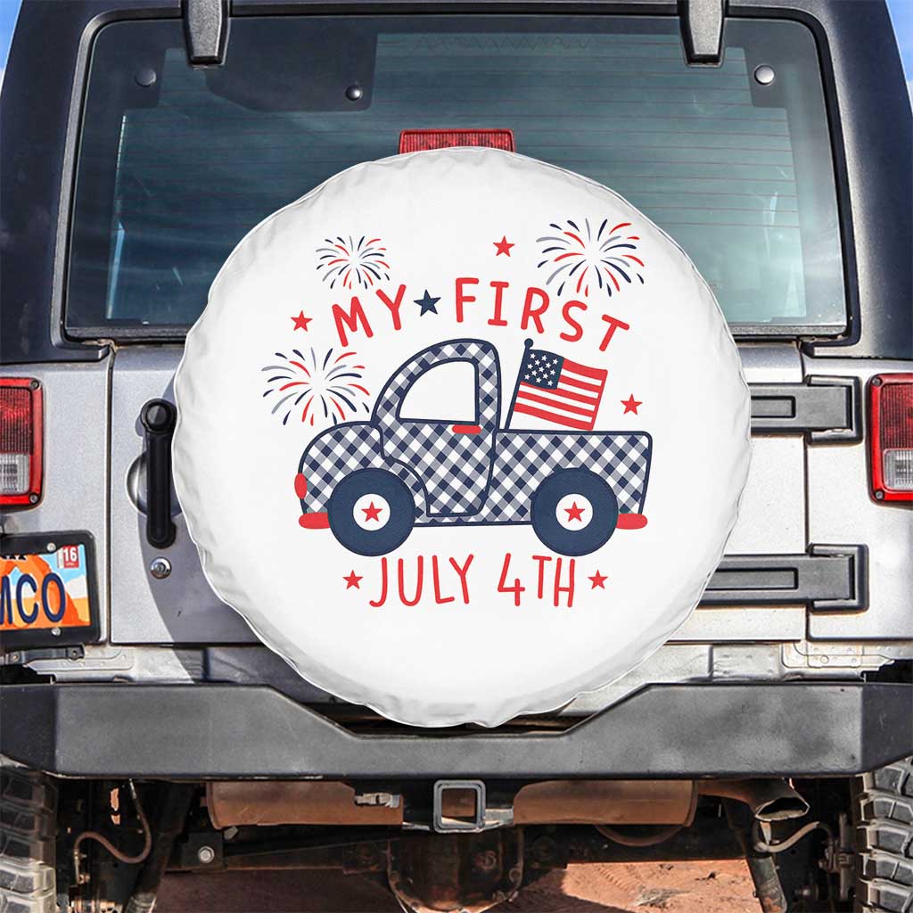 My First July 4th Gingham Vintage Truck Americana Spare Tire Cover Patriotic Fireworks Independence Holiday Milestone TS02 No hole White Print Your Wear