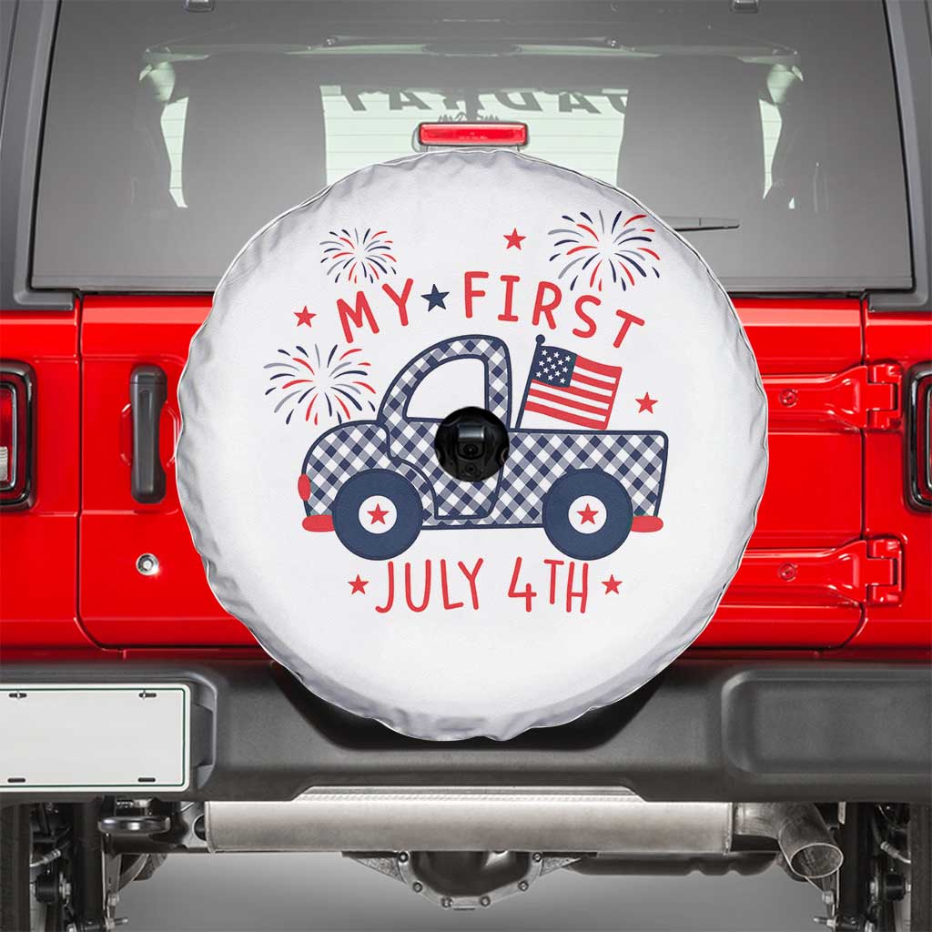 My First July 4th Gingham Vintage Truck Americana Spare Tire Cover Patriotic Fireworks Independence Holiday Milestone