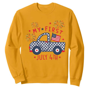 My First July 4th Gingham Vintage Truck Americana Sweatshirt Patriotic Fireworks Independence Holiday Milestone