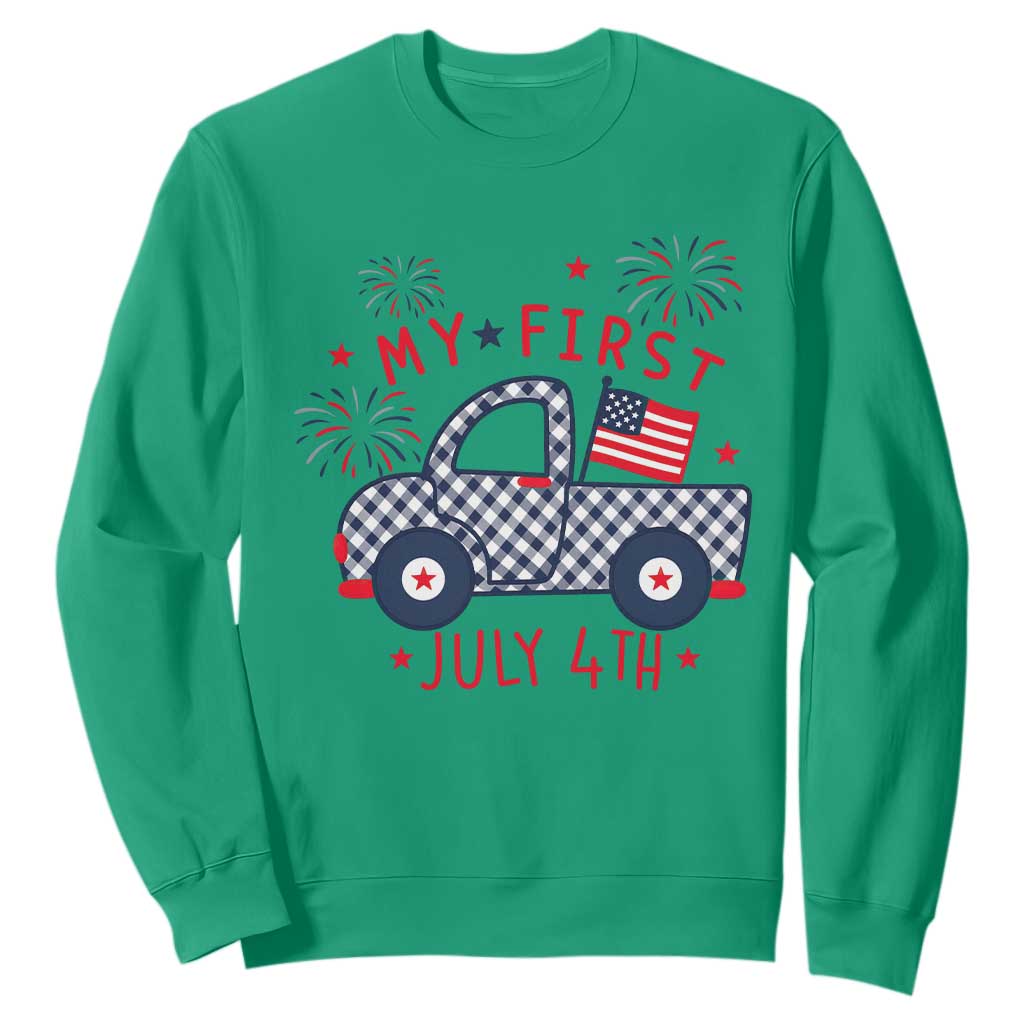 My First July 4th Gingham Vintage Truck Americana Sweatshirt Patriotic Fireworks Independence Holiday Milestone