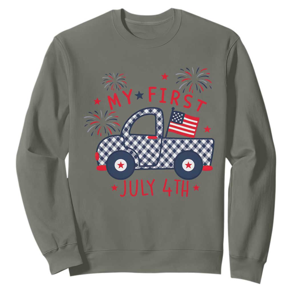 My First July 4th Gingham Vintage Truck Americana Sweatshirt Patriotic Fireworks Independence Holiday Milestone