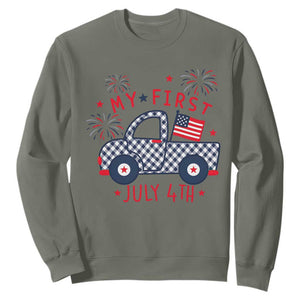 My First July 4th Gingham Vintage Truck Americana Sweatshirt Patriotic Fireworks Independence Holiday Milestone