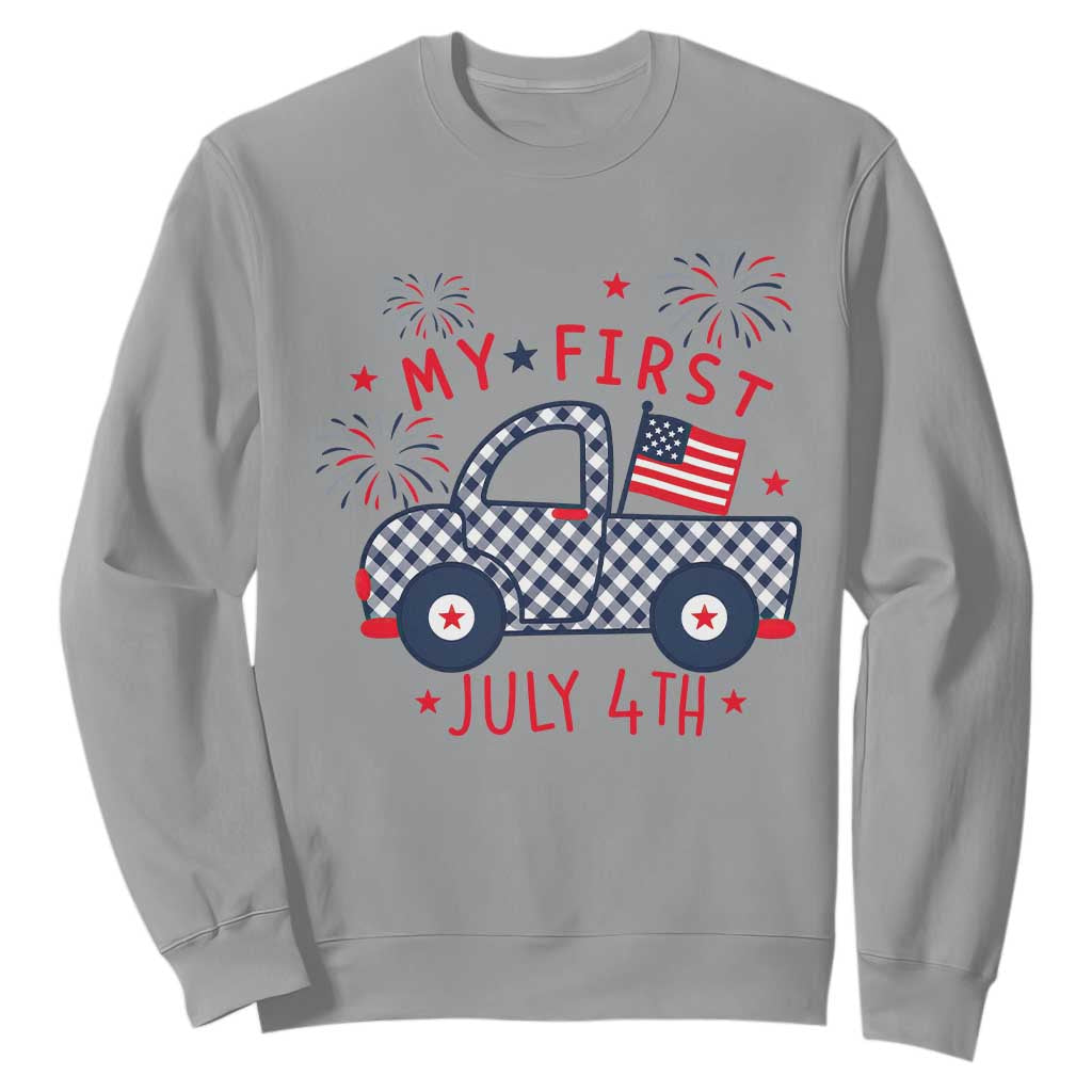 My First July 4th Gingham Vintage Truck Americana Sweatshirt Patriotic Fireworks Independence Holiday Milestone
