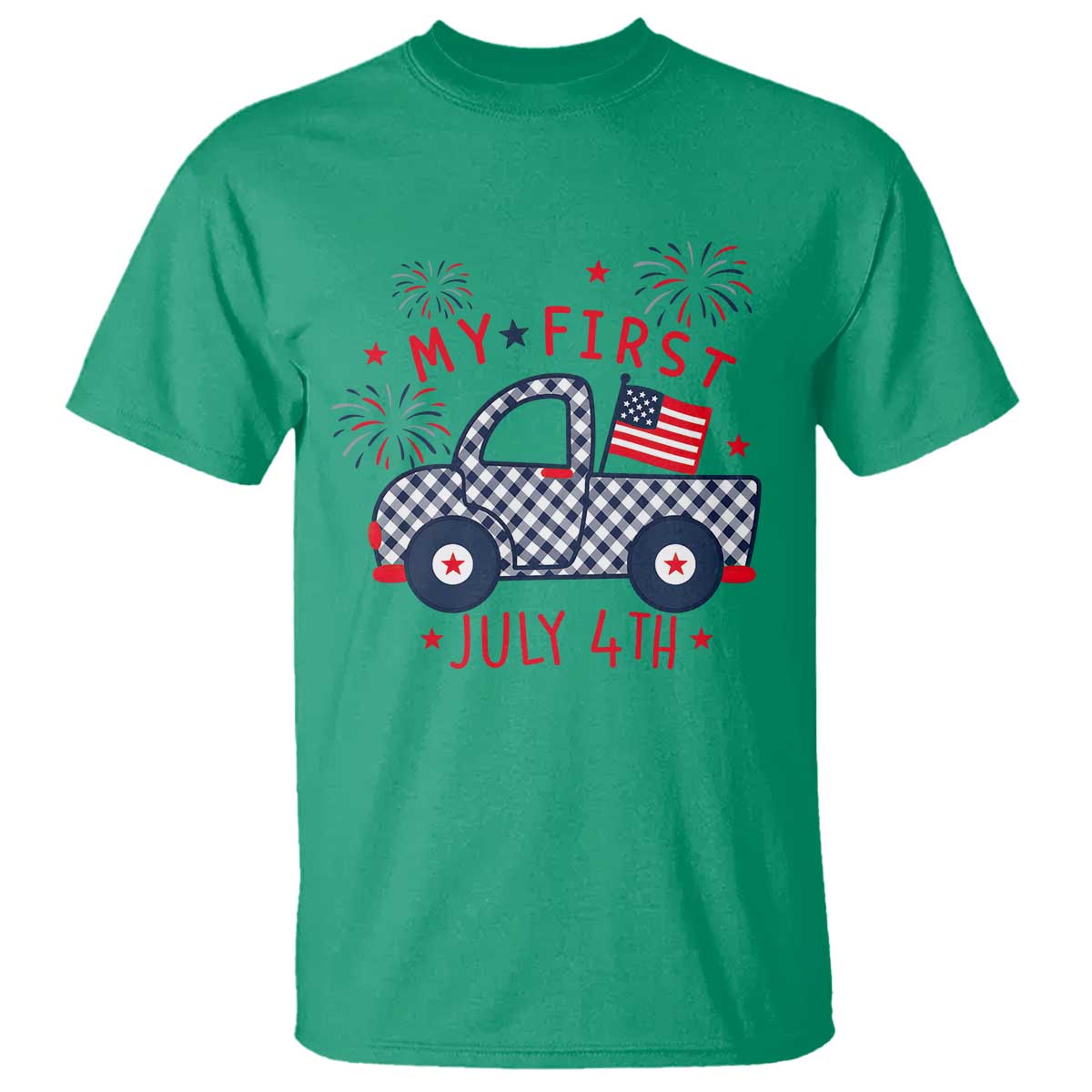 My First July 4th Gingham Vintage Truck Americana T Shirt Patriotic Fireworks Independence Holiday Milestone