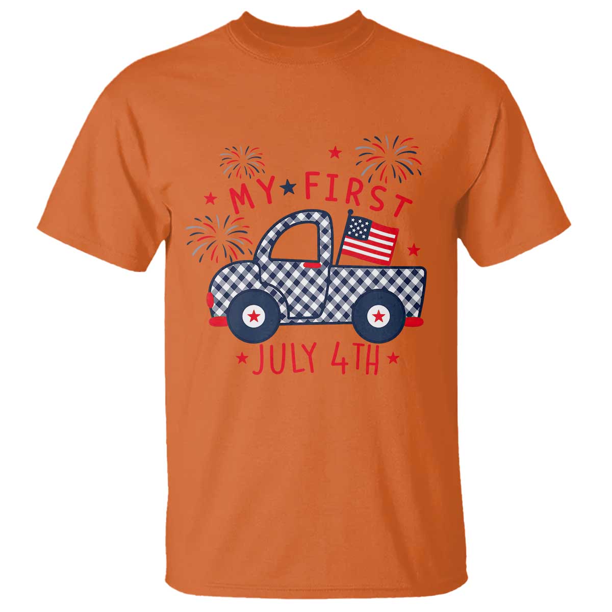 My First July 4th Gingham Vintage Truck Americana T Shirt Patriotic Fireworks Independence Holiday Milestone