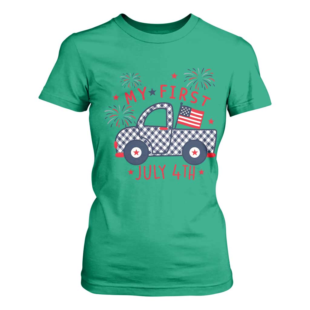 My First July 4th Gingham Vintage Truck Americana T Shirt For Women Patriotic Fireworks Independence Holiday Milestone