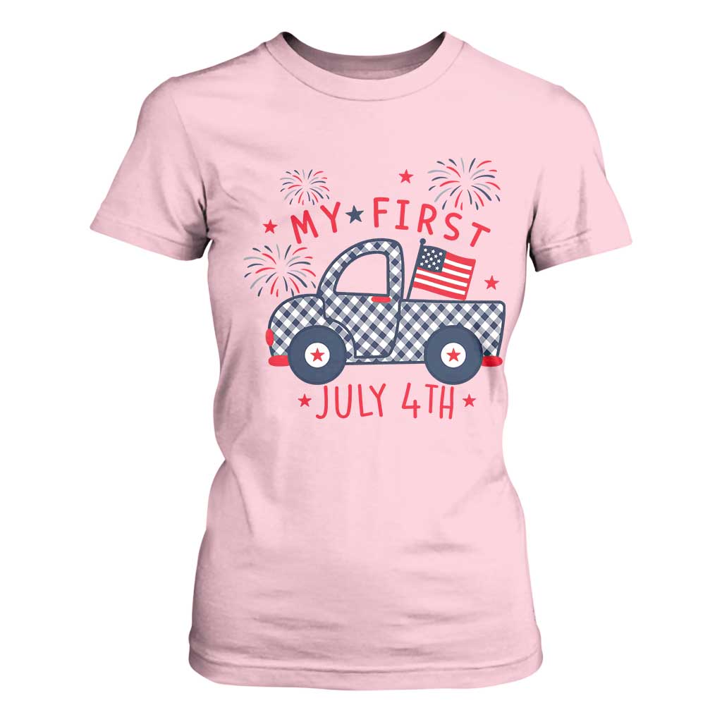 My First July 4th Gingham Vintage Truck Americana T Shirt For Women Patriotic Fireworks Independence Holiday Milestone
