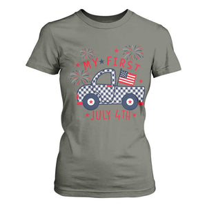 My First July 4th Gingham Vintage Truck Americana T Shirt For Women Patriotic Fireworks Independence Holiday Milestone
