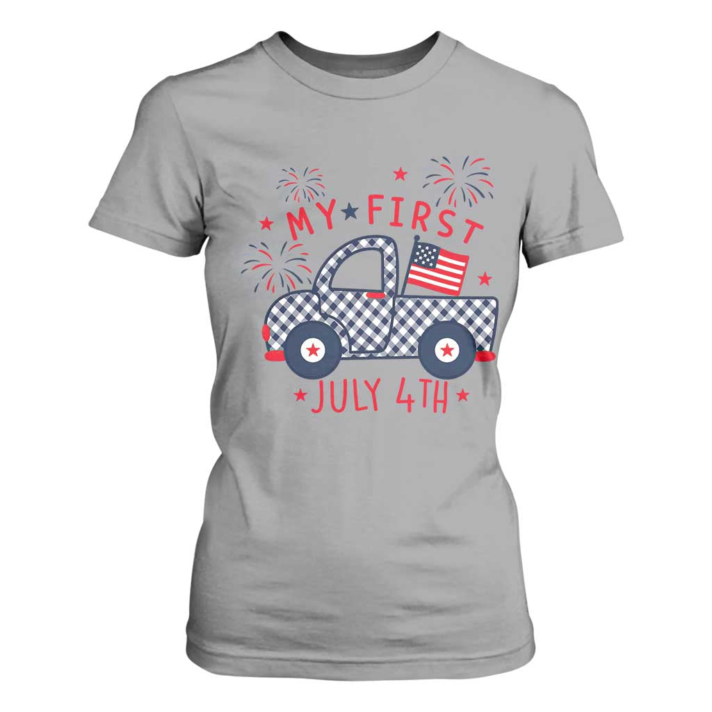 My First July 4th Gingham Vintage Truck Americana T Shirt For Women Patriotic Fireworks Independence Holiday Milestone