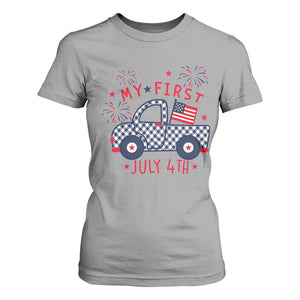 My First July 4th Gingham Vintage Truck Americana T Shirt For Women Patriotic Fireworks Independence Holiday Milestone