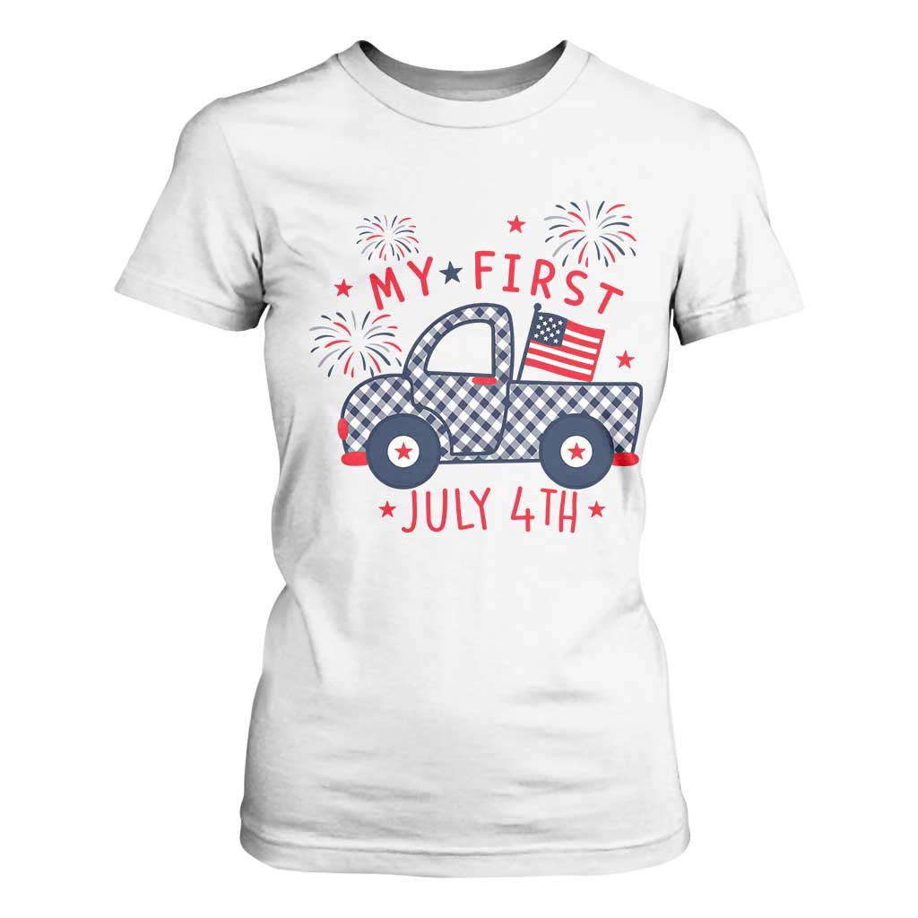 My First July 4th Gingham Vintage Truck Americana T Shirt For Women Patriotic Fireworks Independence Holiday Milestone