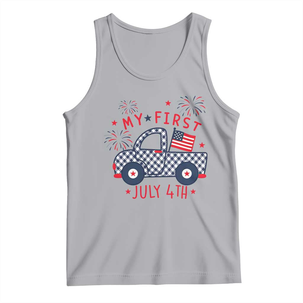 My First July 4th Gingham Vintage Truck Americana Tank Top Patriotic Fireworks Independence Holiday Milestone