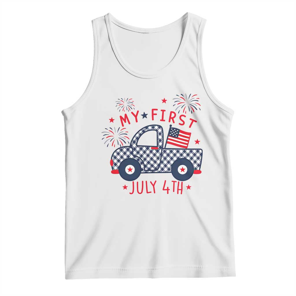 My First July 4th Gingham Vintage Truck Americana Tank Top Patriotic Fireworks Independence Holiday Milestone TS02 White Print Your Wear