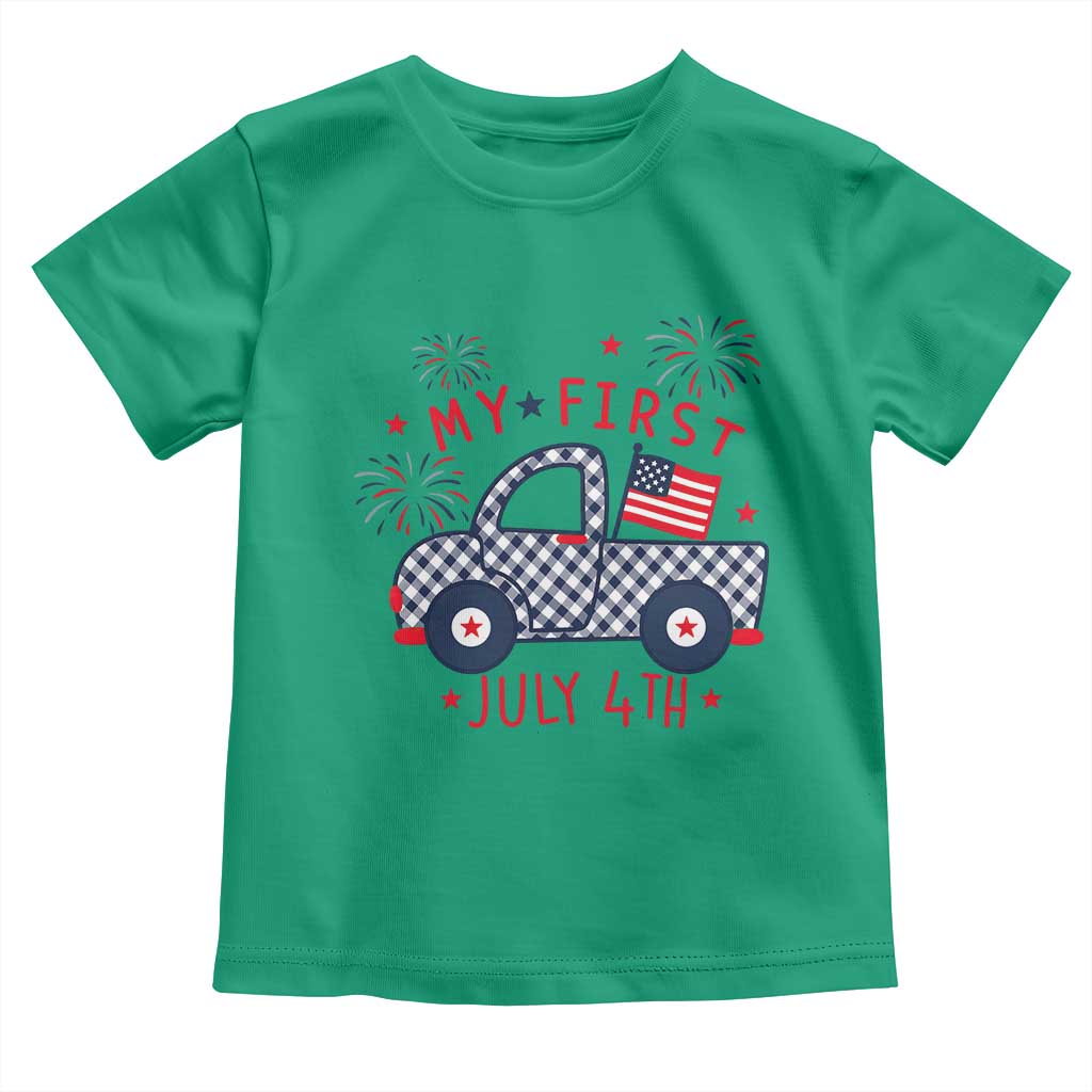 My First July 4th Gingham Vintage Truck Americana Toddler T Shirt Patriotic Fireworks Independence Holiday Milestone