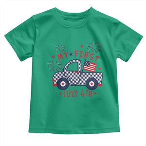 My First July 4th Gingham Vintage Truck Americana Toddler T Shirt Patriotic Fireworks Independence Holiday Milestone