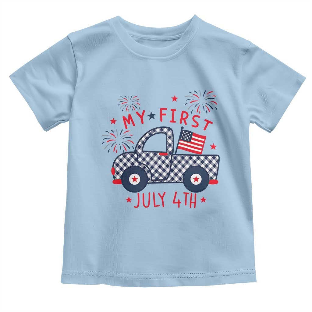 My First July 4th Gingham Vintage Truck Americana Toddler T Shirt Patriotic Fireworks Independence Holiday Milestone