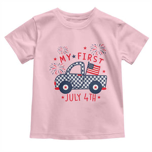 My First July 4th Gingham Vintage Truck Americana Toddler T Shirt Patriotic Fireworks Independence Holiday Milestone