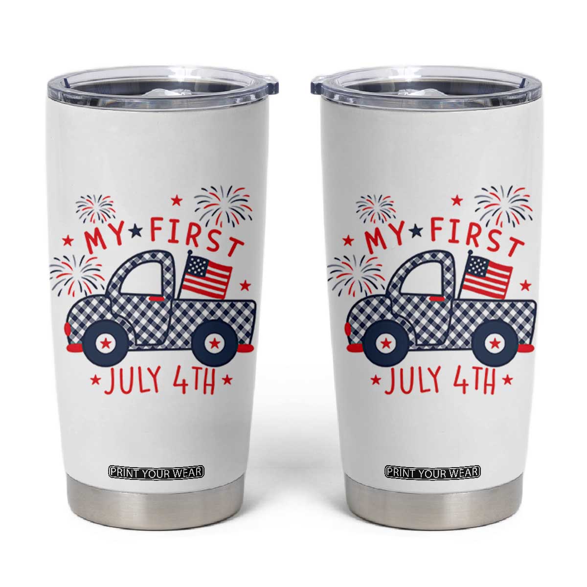 My First July 4th Gingham Vintage Truck Americana Tumbler Cup Patriotic Fireworks Independence Holiday Milestone