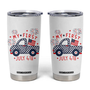 My First July 4th Gingham Vintage Truck Americana Tumbler Cup Patriotic Fireworks Independence Holiday Milestone