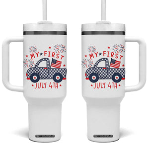 My First July 4th Gingham Vintage Truck Americana Tumbler With Handle Patriotic Fireworks Independence Holiday Milestone
