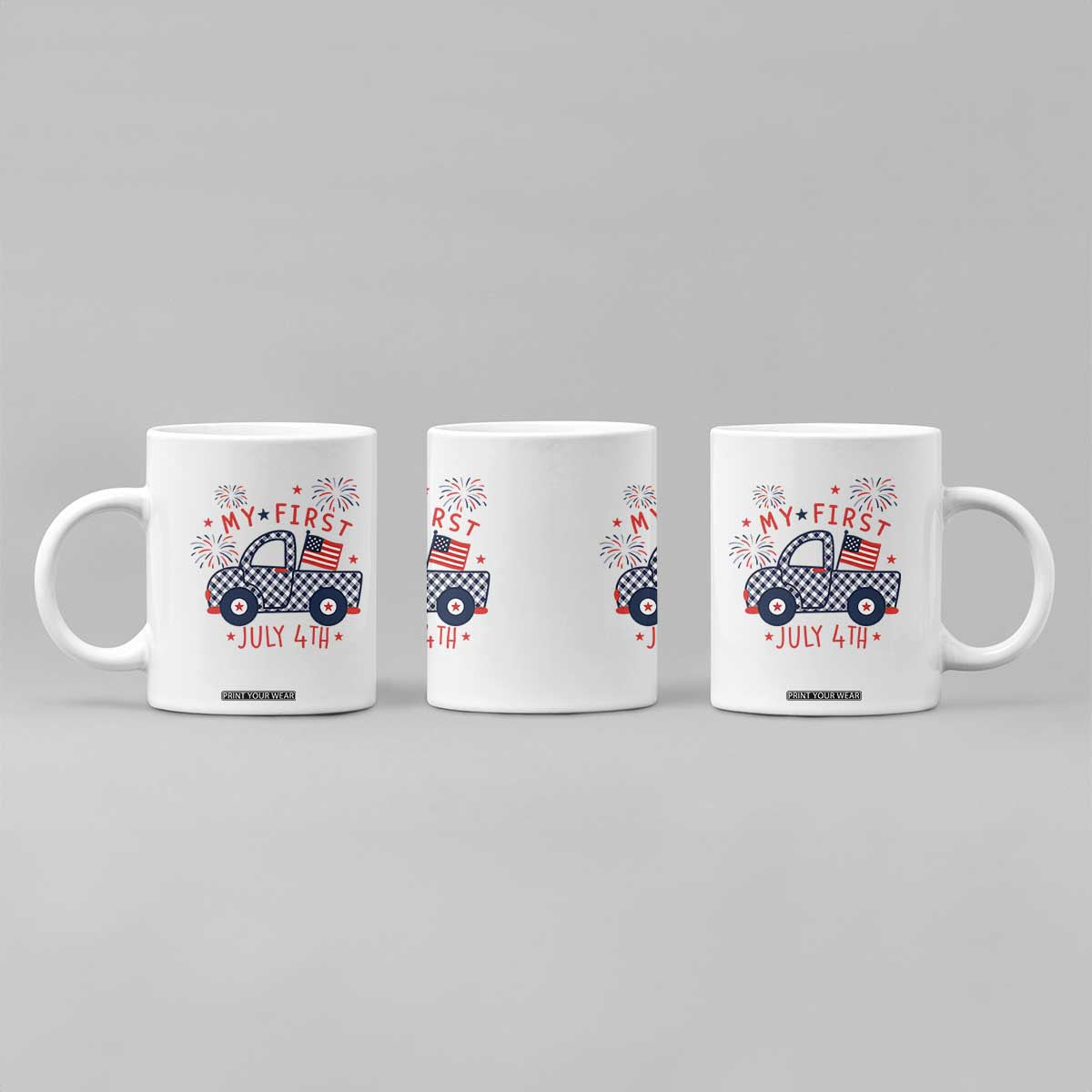 My First July 4th Gingham Vintage Truck Americana Coffee Mug Patriotic Fireworks Independence Holiday Milestone